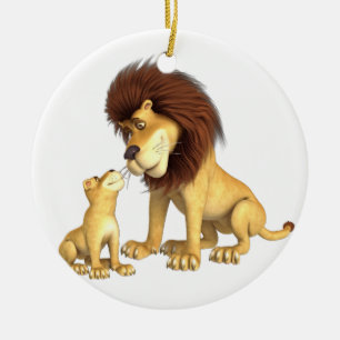 Cartoon Lion Father & Son Ceramic Tree Decoration