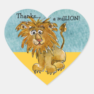 Cartoon Lion Heart Thank You Sticker