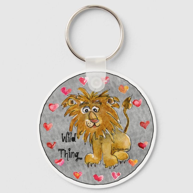 Cartoon Lion Hearts Colour/Text Custom Keychains (Front)