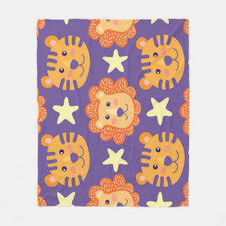 Cartoon Lions & Tigers: Vintage Fleece Blanket