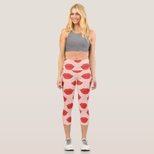 Cartoon lips: feminist doodle pattern. capri leggings