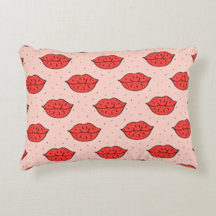 Cartoon lips: feminist doodle pattern. decorative cushion