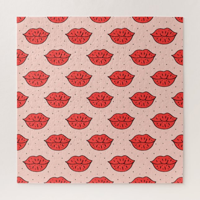 Cartoon lips: feminist doodle pattern. jigsaw puzzle (Vertical)