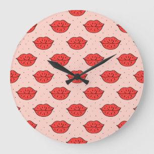 Cartoon lips: feminist doodle pattern. large clock