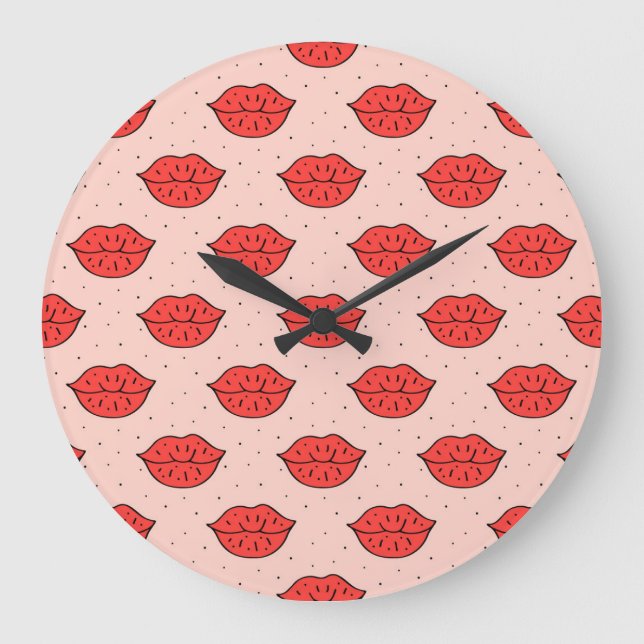 Cartoon lips: feminist doodle pattern. large clock (Front)