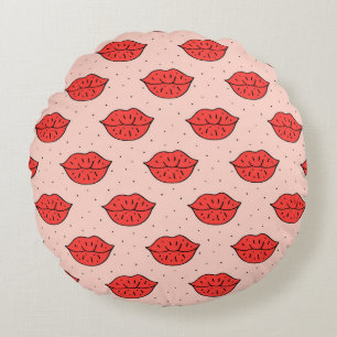 Cartoon lips: feminist doodle pattern. round cushion