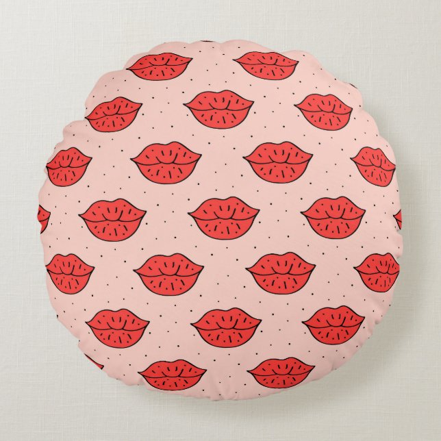 Cartoon lips: feminist doodle pattern. round cushion (Front)