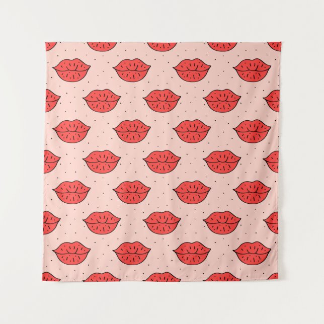 Cartoon lips: feminist doodle pattern. tapestry (Front)