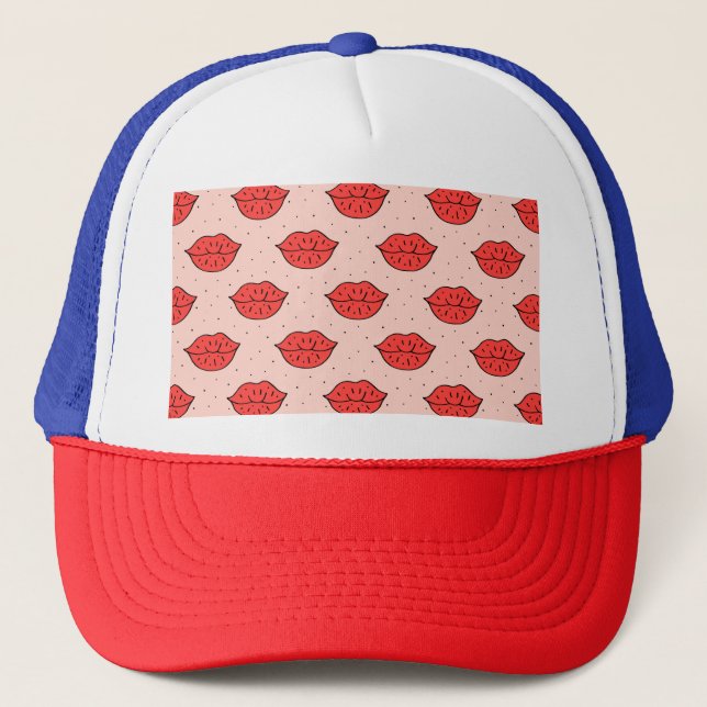 Cartoon lips: feminist doodle pattern. trucker hat (Front)