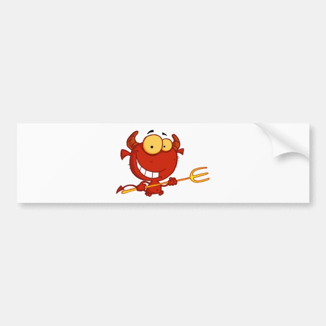 Cartoon Little Devil With Pitchfork Bumper Sticker (Front)