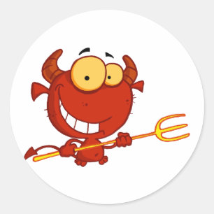 Cartoon Little Devil With Pitchfork Classic Round Sticker