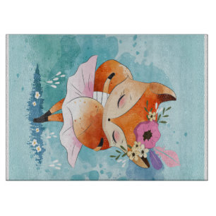 Cartoon Little Fox Lovely Fox Floral Cutting Board