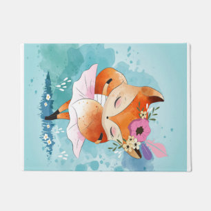 Cartoon Little Fox Lovely Fox Floral Doormat