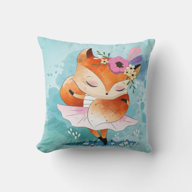 Cartoon Little Fox | Lovely Fox Floral Gift Cushion (Front)
