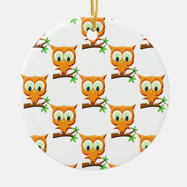 Cartoon Little Owl On Branch Pattern Ceramic Tree Decoration (Front)