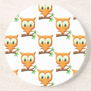 Cartoon Little Owl On Branch Pattern Coaster