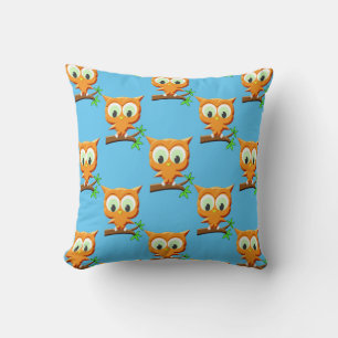 Cartoon Little Owl On Branch Pattern Cushion