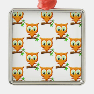 Cartoon Little Owl On Branch Pattern Metal Ornament