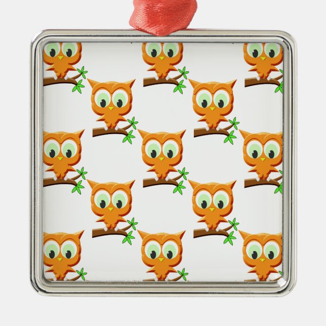 Cartoon Little Owl On Branch Pattern Metal Ornament (Front)