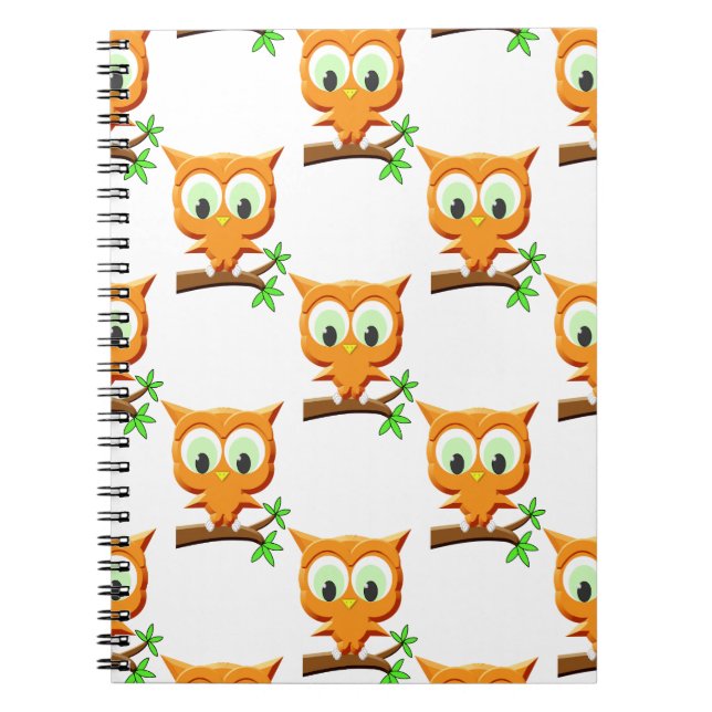 Cartoon Little Owl On Branch Pattern Notebook (Front)