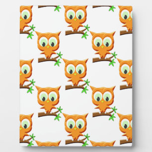 Cartoon Little Owl On Branch Pattern Plaque