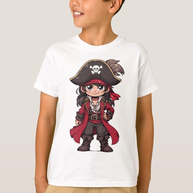 Cartoon Little Pirate Kids Birthday T-Shirt (Front)