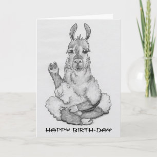 Cartoon llama doing yoga, caption: Happy Birth-day Card