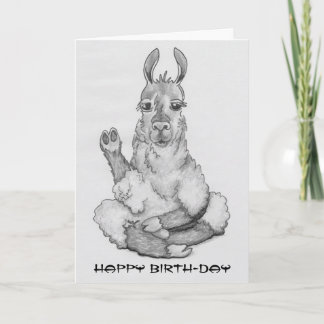 Cartoon llama doing yoga, caption: Happy Birth-day Card