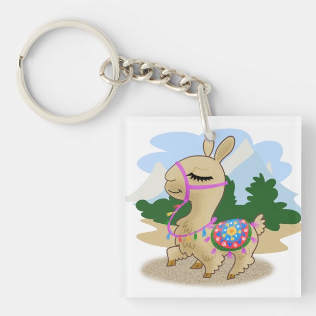 Cartoon Llama Key Ring (Front)