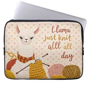Cartoon llama wearing a knit scarf laptop sleeve