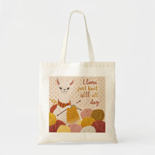 Cartoon llama wearing a knit scarf tote bag