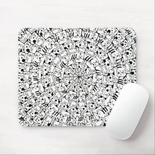 Cartoon Lots of Cats Mandala Art Design Mouse Pad