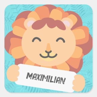 Cartoon Löwe with name tag - blue