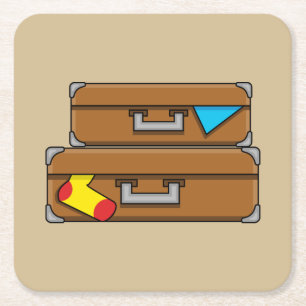 Cartoon Luggage Square Paper Coaster
