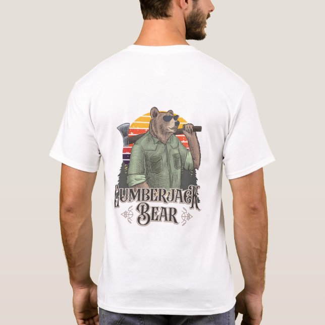 cartoon lumberjack bear with green shirt and axe (Back)