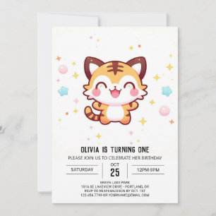 Cartoon Magical Tiger 1st Birthday Invitation