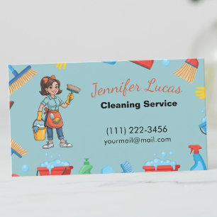 Cartoon Maid House Cleaning Services Business Card