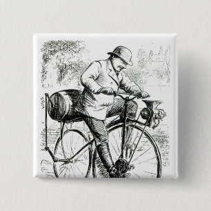Cartoon making fun of the early days of Bicycles 15 Cm Square Badge