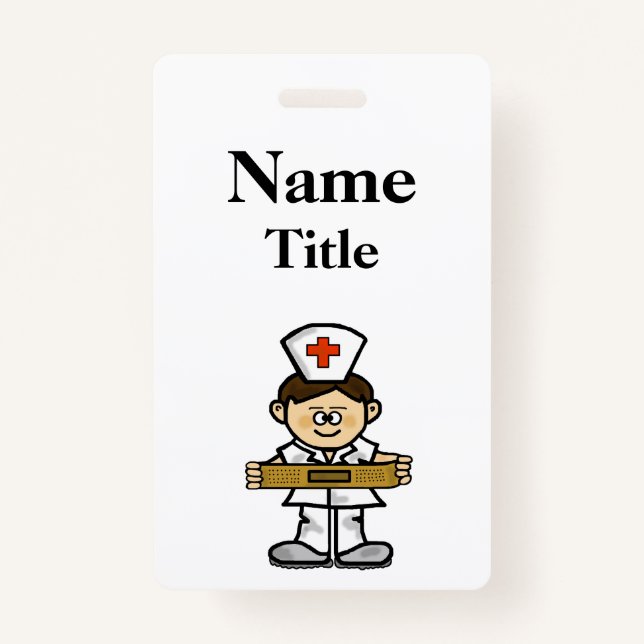 Cartoon Male Nurse Badge  Customise It! ID Badge (Front)