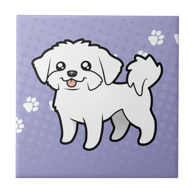Cartoon Maltese (puppy cut) Ceramic Tile (Front)