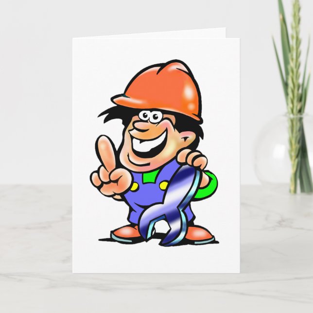 Cartoon Man In A Hard Hat Greeting Cards (Front)