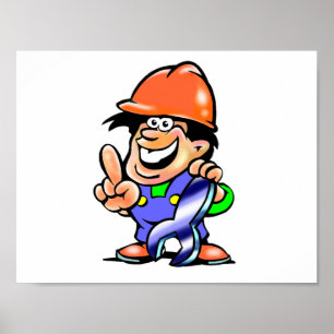 Cartoon Man In A Hard Hat Poster