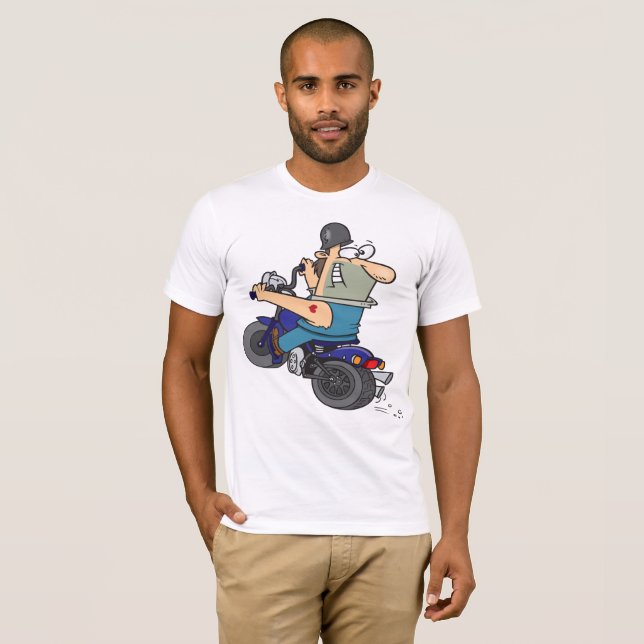 Cartoon Man On A Motorcycle Mens T-Shirt (Front Full)