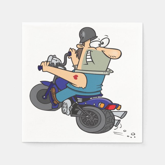 Cartoon Man On A Motorcycle Paper Napkins (Front)