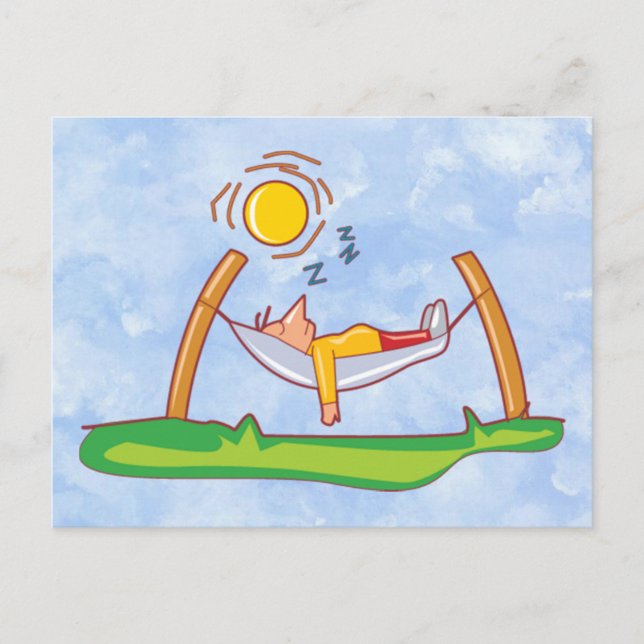 Cartoon Man Sleeping In Hammock Postcard (Front)