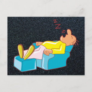 Cartoon Man Sleeping In Lounge Chair ZZZ Postcard