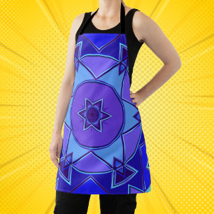 Cartoon Mandala Blue and Purple Apron