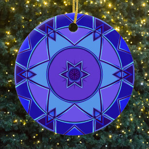 Cartoon Mandala Blue and Purple Ceramic Ornament