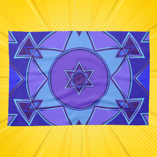Cartoon Mandala Blue and Purple Tea Towel