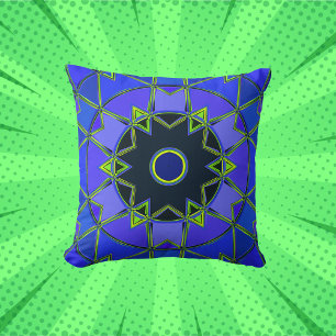 Cartoon Mandala Blue Green and Black Cushion
